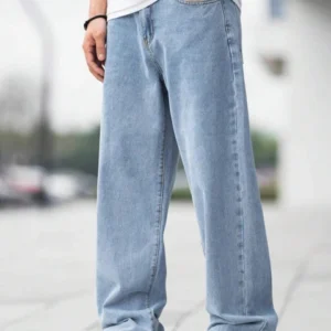 boy wearing sky blue baggy jeans